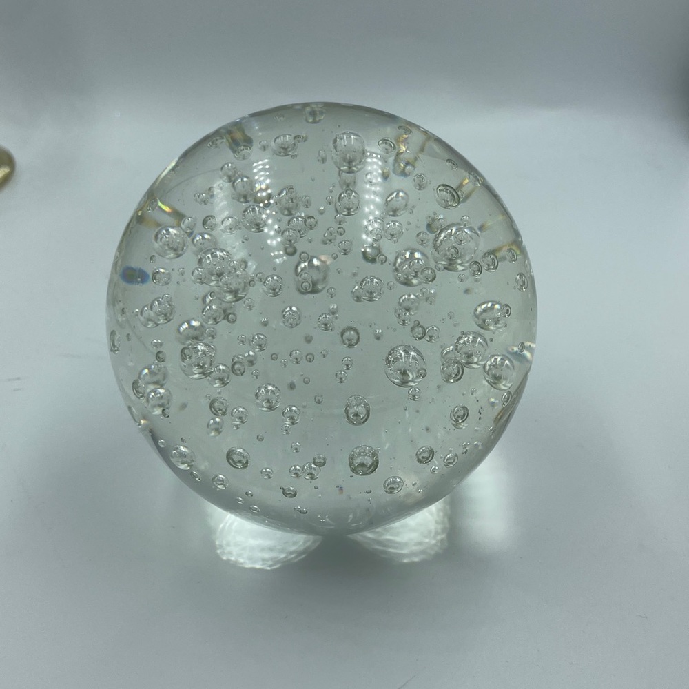 Vintage Blown Art Glass Paperweight Controlled Bubbles Clear Sphere Ball